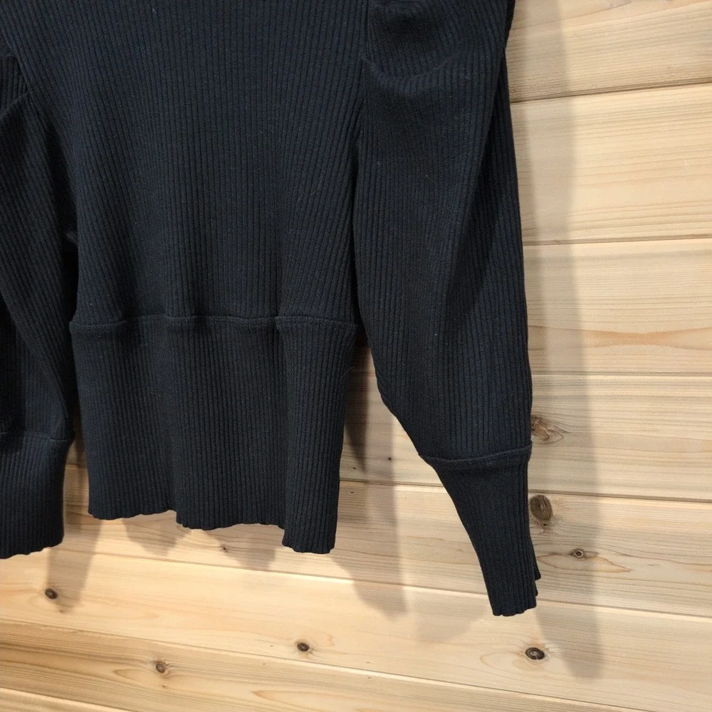 Free People Black Ribbed Mock Neck Puff Sleeve Top OB1110527 Size M